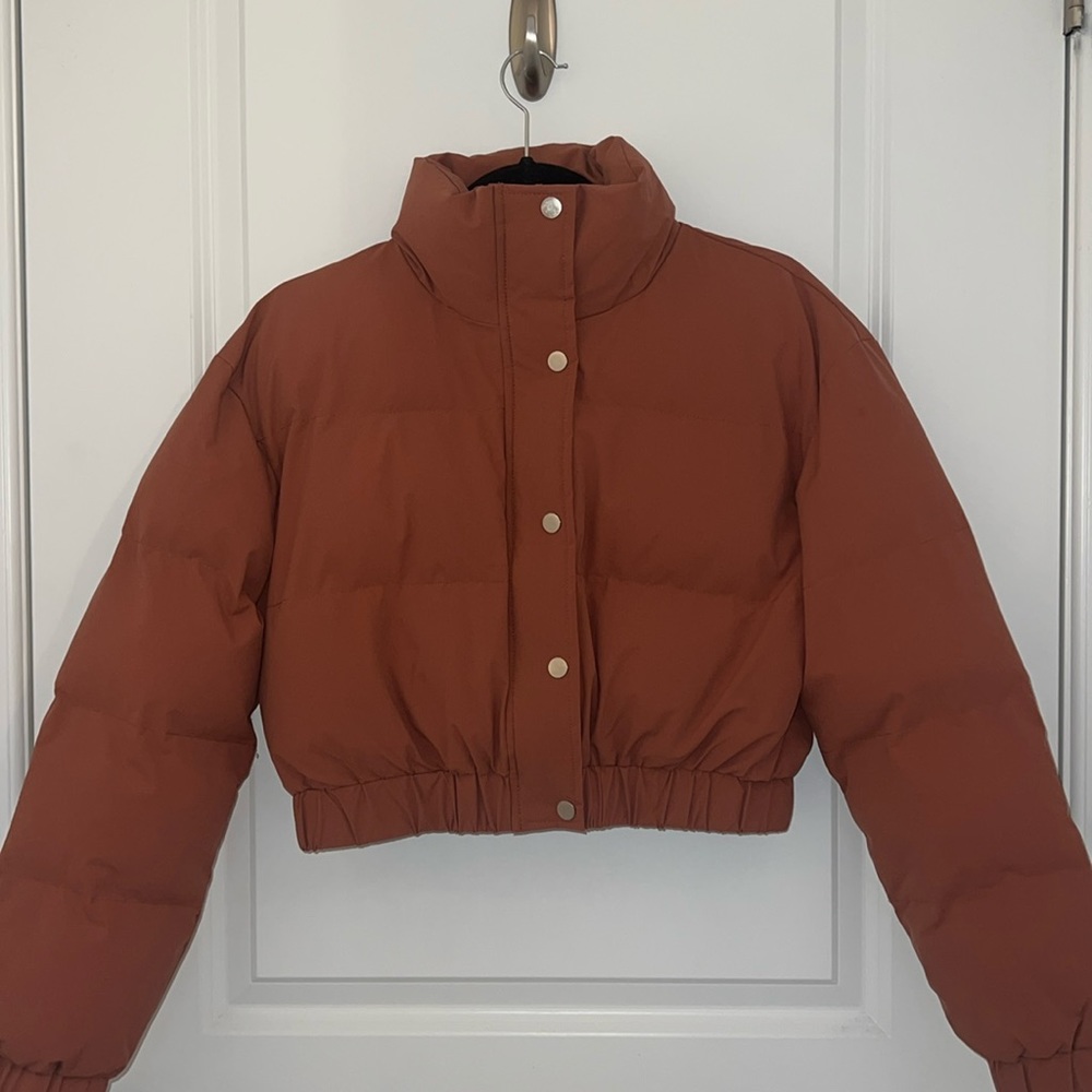Terracotta Cropped Puffer Jacket - LIKE NEW